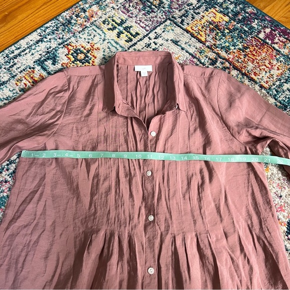 J. Jill Women's Pink Modal Blend Button-Up Puckered Long Sleeve Blouse Top - Picture 11 of 12